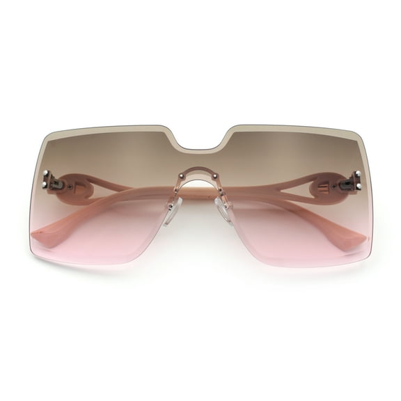 Womens Luxury Designer Oversized Shield Rectangle Diva Sunglasses Pink - Brown Pink