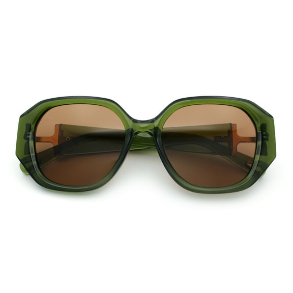 Womens Luxury Fashion Butterfly Plastic Metal Jewel Hinge Sunglasses Green - Brown