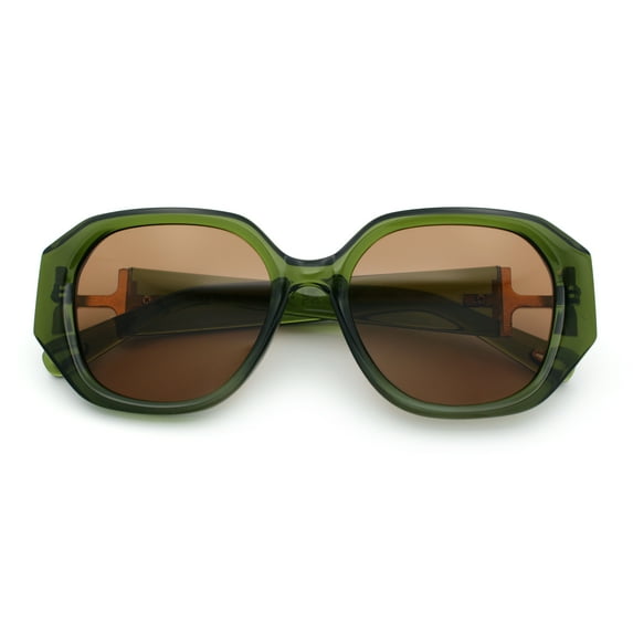 Womens Luxury Fashion Butterfly Plastic Metal Jewel Hinge Sunglasses Green - Brown