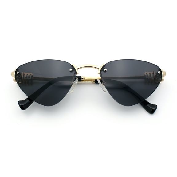 Womens Luxury Fashion Rimless Triangular Designer Sunglasses Gold - Black