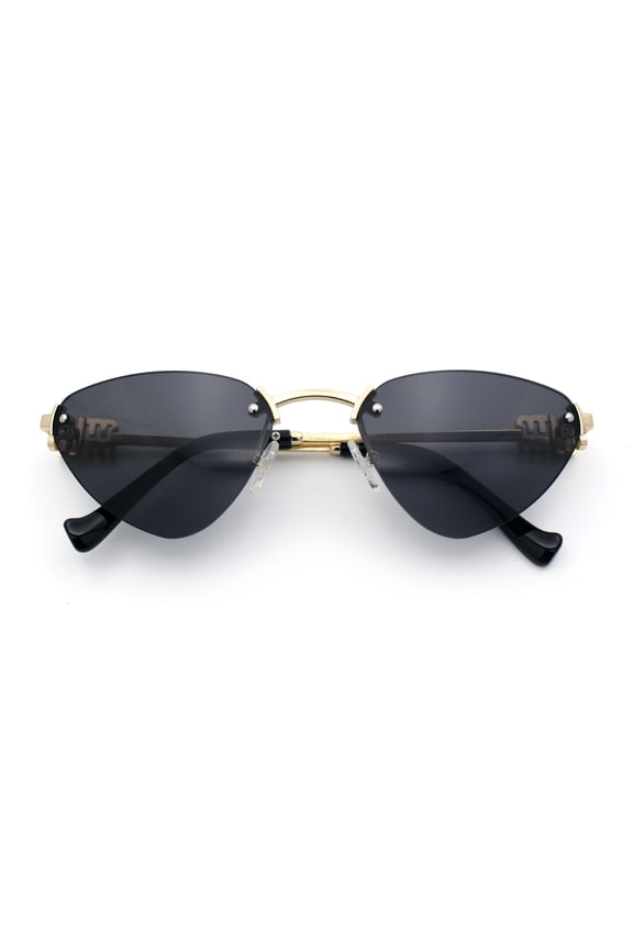 Womens Luxury Fashion Rimless Triangular Designer Sunglasses Gold - Black
