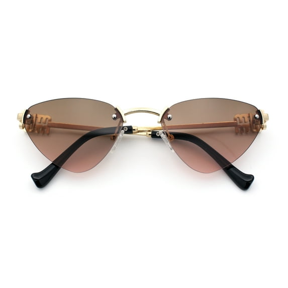Womens Luxury Fashion Rimless Triangular Designer Sunglasses Gold - Brown Pink