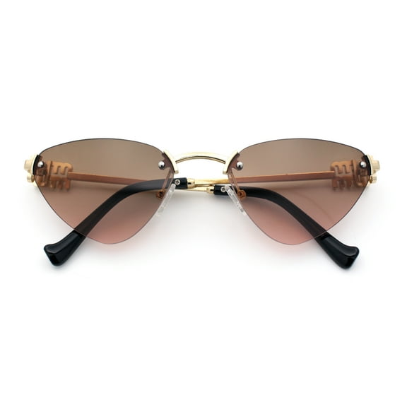 Womens Luxury Fashion Rimless Triangular Designer Sunglasses Gold - Brown Pink