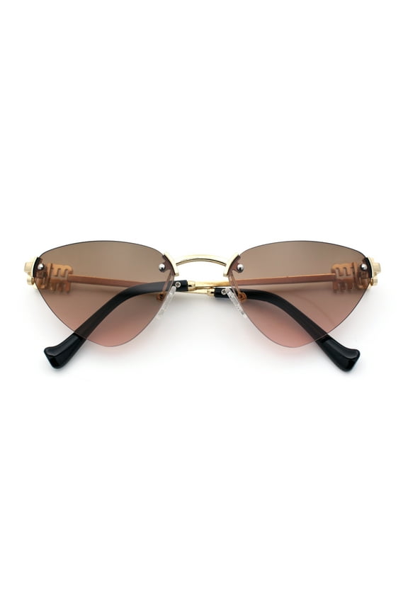 Womens Luxury Fashion Rimless Triangular Designer Sunglasses Gold - Brown Pink