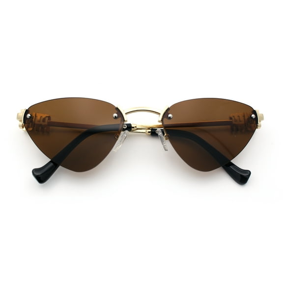 Womens Luxury Fashion Rimless Triangular Designer Sunglasses Gold - Brown