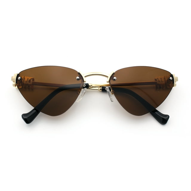 Womens Luxury Fashion Rimless Triangular Designer Sunglasses Gold - Brown