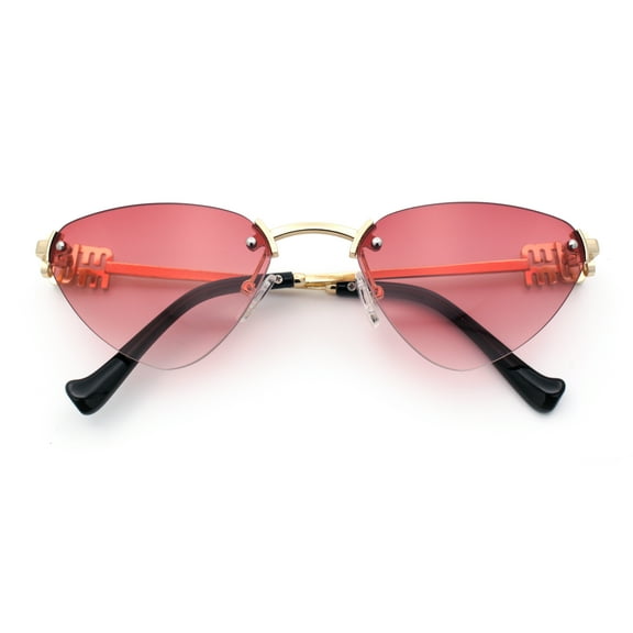 Womens Luxury Fashion Rimless Triangular Designer Sunglasses Gold - Pink