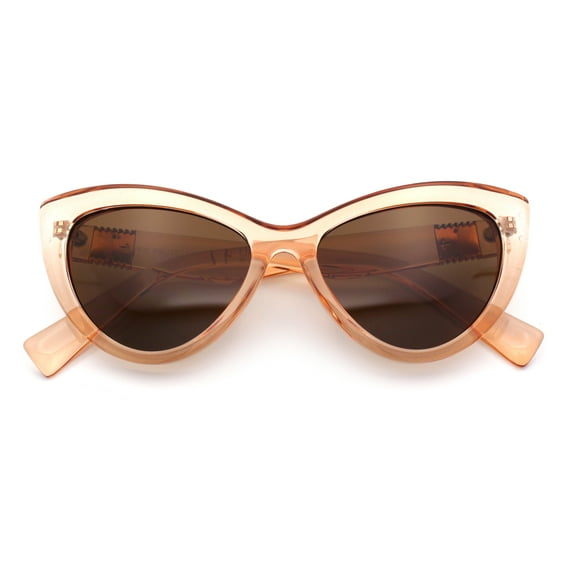 Womens Luxury Fashion Thick Plastic Oversized Cat Eye Sunglasses Peach - Brown
