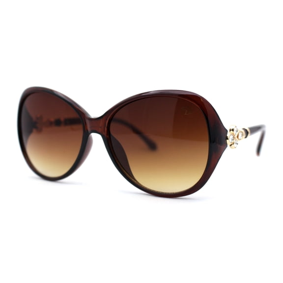 Womens Luxury Foliage Rhinestone Jewel Hinge Butterfly Designer Sunglasses All Brown