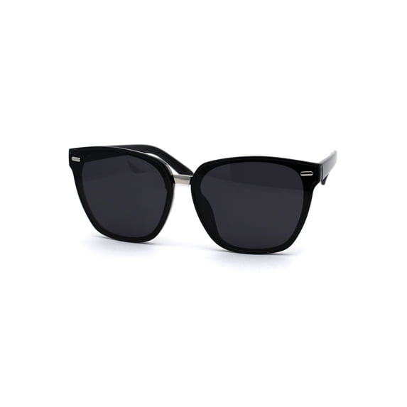 Womens Luxury Inset Lens Horn Rim Plastic Designer Sunglasses All Black