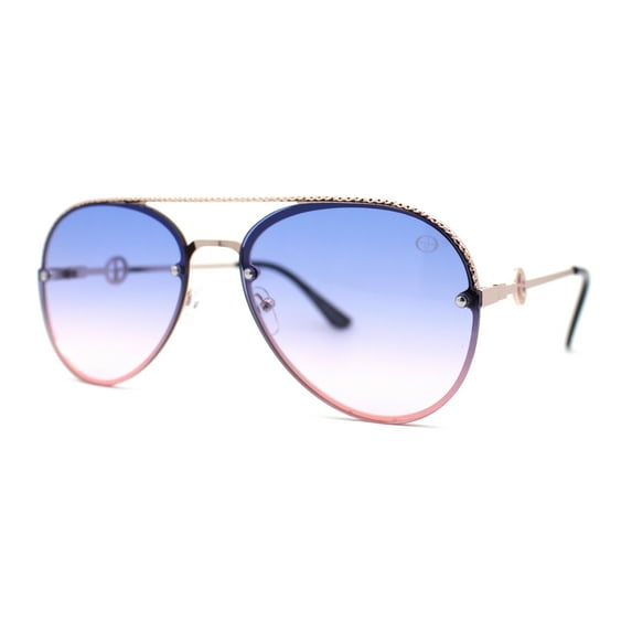 Womens Luxury Metal Deco Designer Rimless Pilots Sunglasses Gold Blue Pink