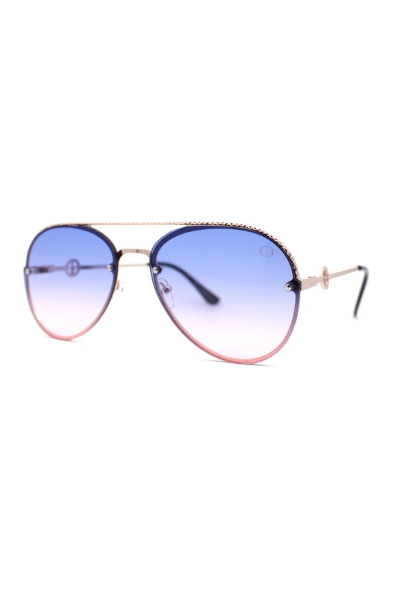 Womens Luxury Metal Deco Designer Rimless Pilots Sunglasses Gold Blue Pink