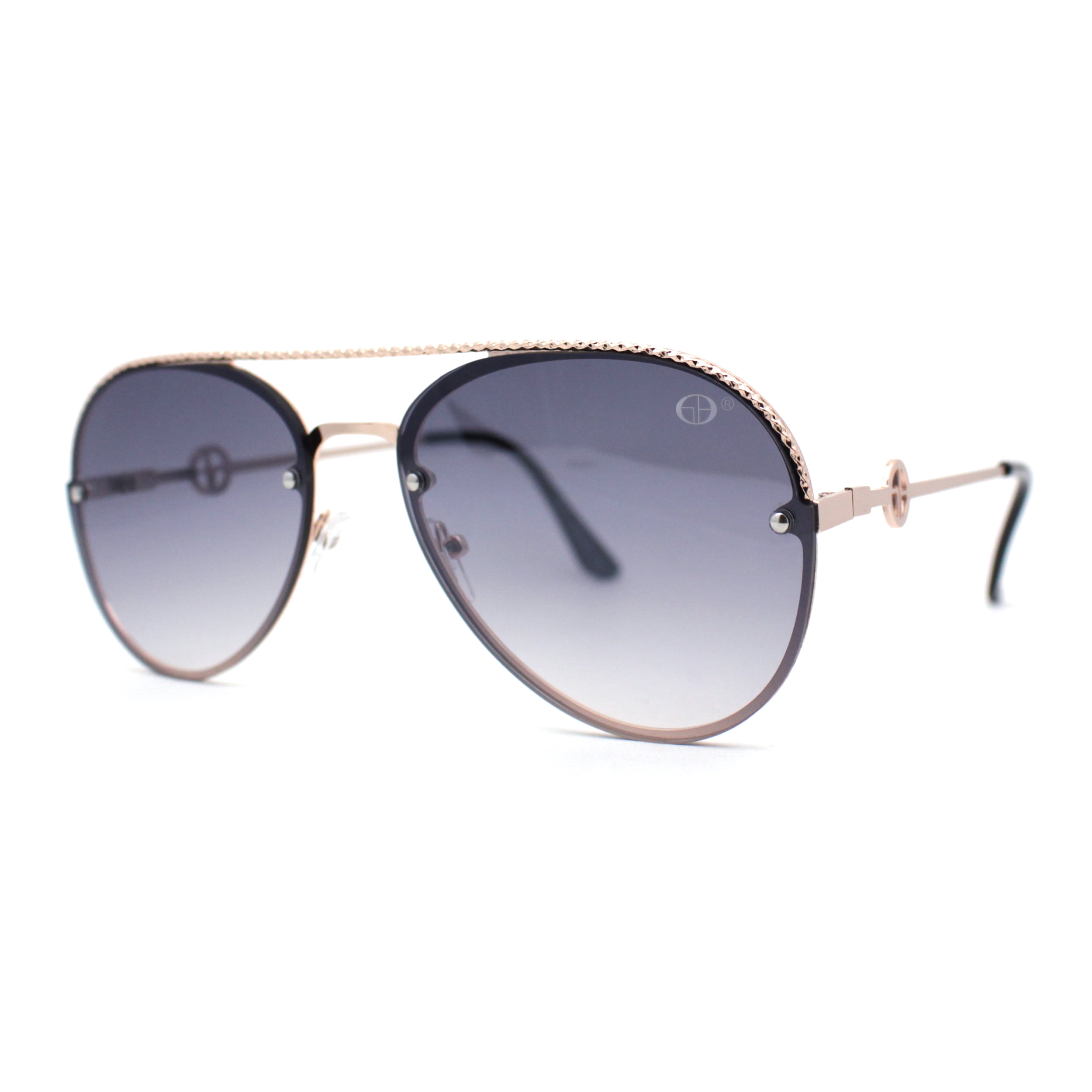 Womens Luxury Metal Deco Designer Rimless Pilots Sunglasses 