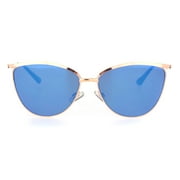 Womens Luxury Metal Rim Cat Eye Designer Fashion Sunglasses Rose Gold Blue Mirror