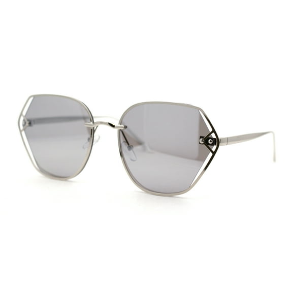 Womens Luxury Metal Rim Geometric Chic Fashion Sunglasses Silver Mirror