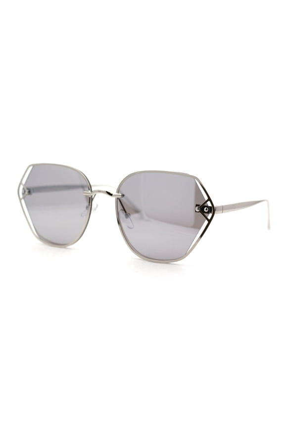 Womens Luxury Metal Rim Geometric Chic Fashion Sunglasses Silver Mirror