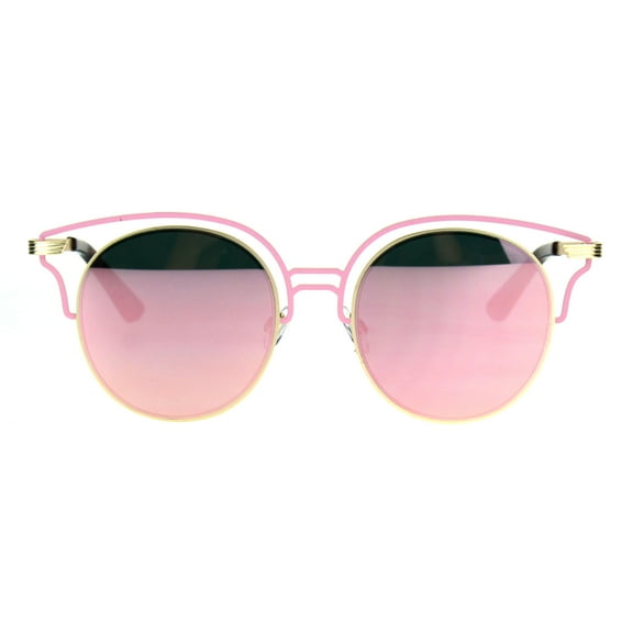 Womens Luxury Metal Wire Half Rim Round Fashion Sunglasses Pink