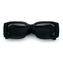 Womens Luxury Narrow Rectangle Designer Plastic Thick Arm Sunglasses Black Gold - Black