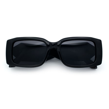 Womens Luxury Narrow Rectangle Designer Plastic Thick Arm Sunglasses Black Gold - Black