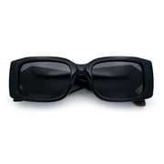 Womens Luxury Narrow Rectangle Designer Plastic Thick Arm Sunglasses Black Silver - Black