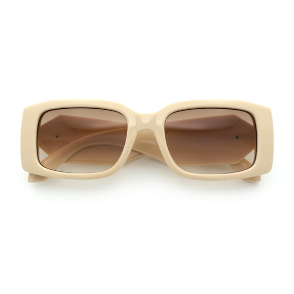 Womens Luxury Narrow Rectangle Designer Plastic Thick Arm Sunglasses Ivory - Brown