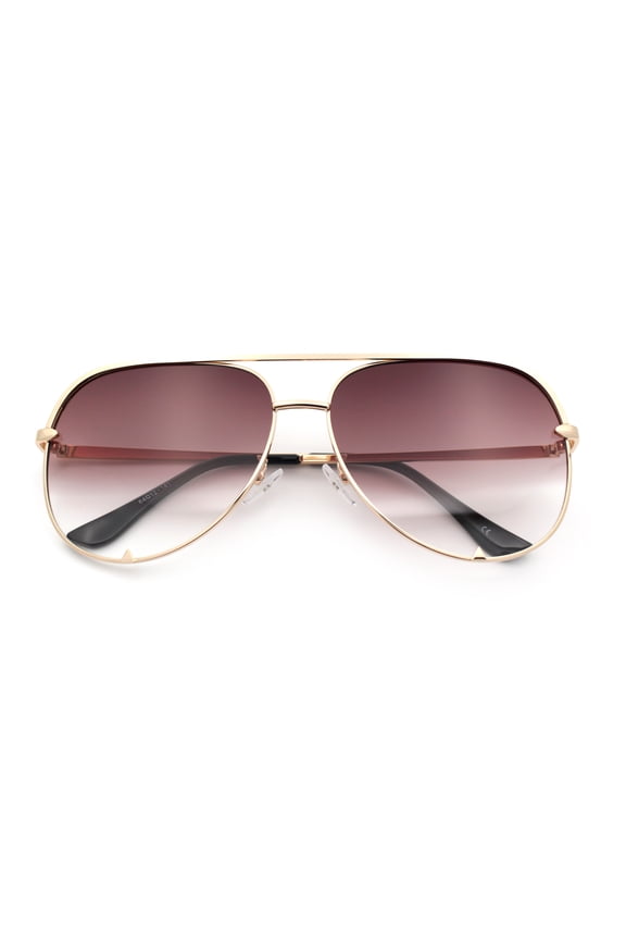 Womens Luxury Officer Tear Drop Shape Metal Rim Racer Sunglasses [Gold - Burgundy Clear]
