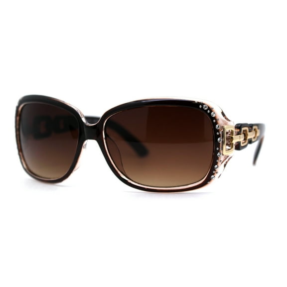 Womens Luxury Rhinestone Jewel Trim Metal Chain Arm Sunglasses All Brown