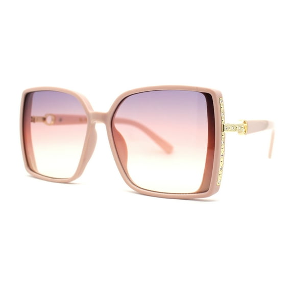 Womens Luxury Rhinestone Jewel Trim Rectangular Butterfly Sunglasses All Pink
