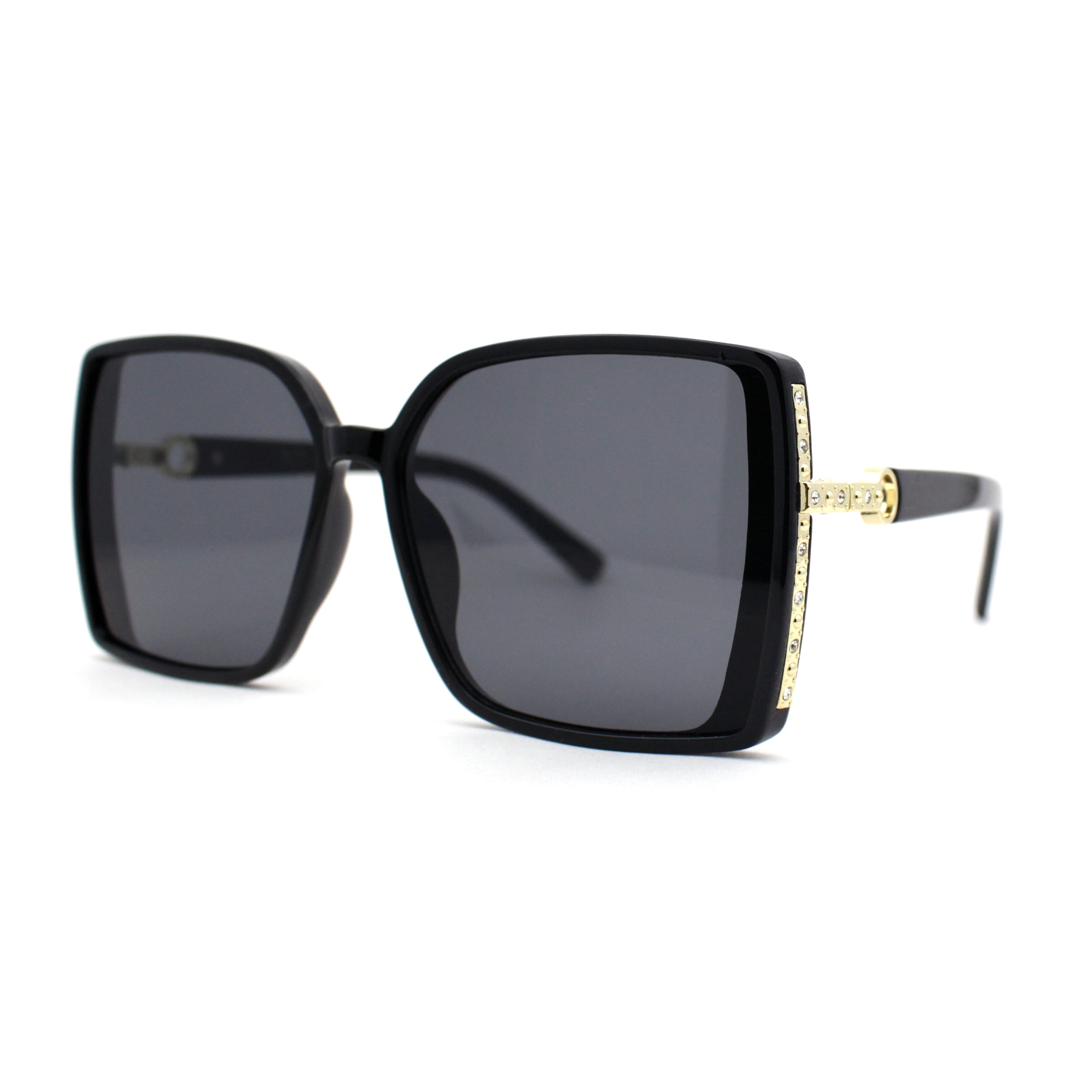 Black and Gold Rhinestone Glasses Oversized Exaggerated Retro Shield Bling SUNGLASSES Large  main image 4
