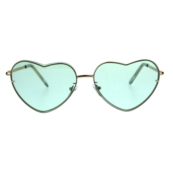 Womens Luxury Rimless Flat Panel Valentine Heart Sunglasses Green