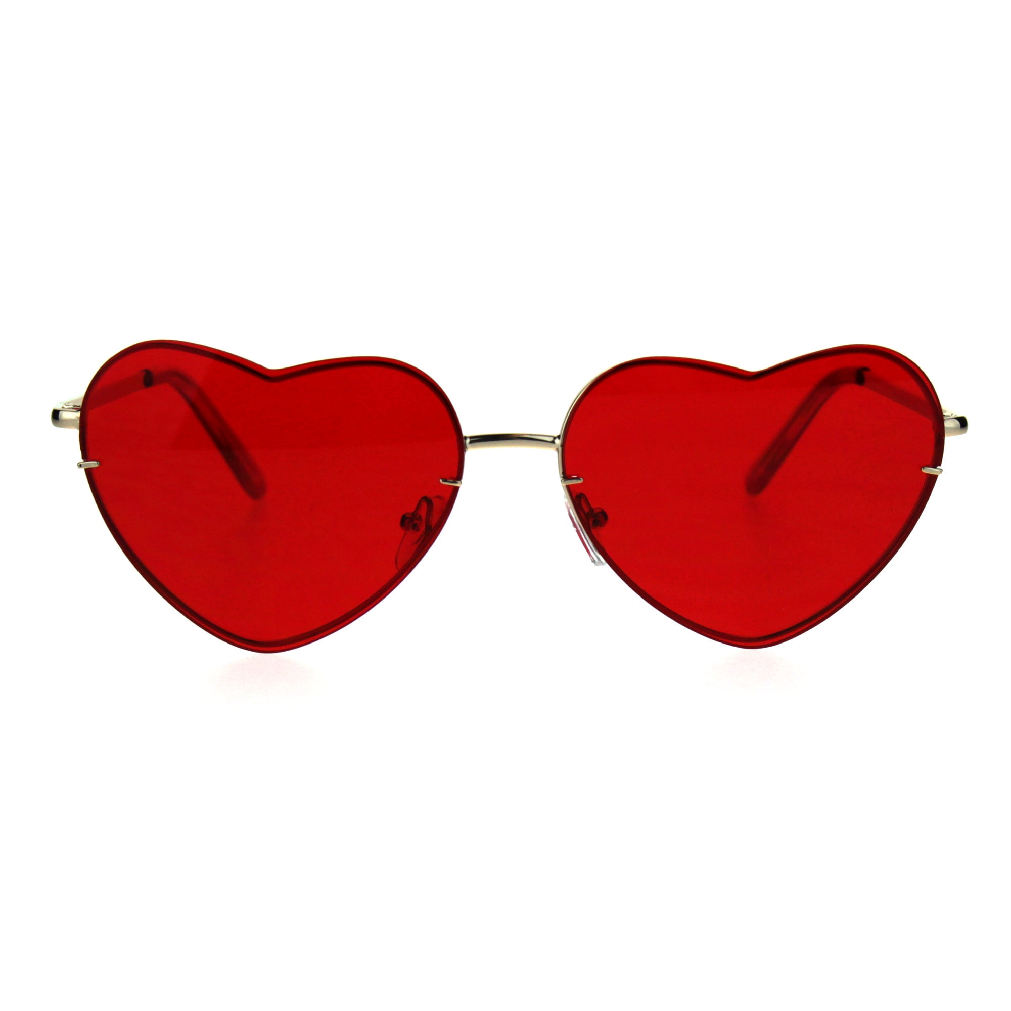 Womens Luxury Rimless Flat Panel Valentine Heart Sunglasses Red