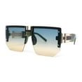thumbnail image 1 of Womens Luxury Rimless Jewel Rectangle Designer Mafia Fashion Sunglasses Green - Navy Brown, 1 of 4