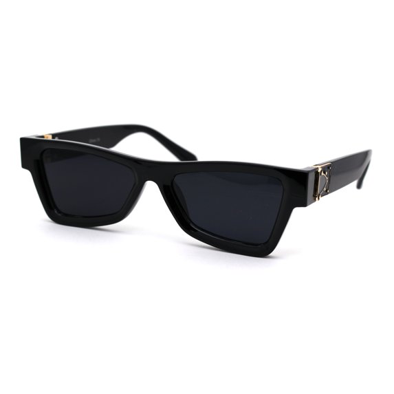 Womens Luxury Squared Triangular Thick Plastic Horn Mob Sunglasses All Black