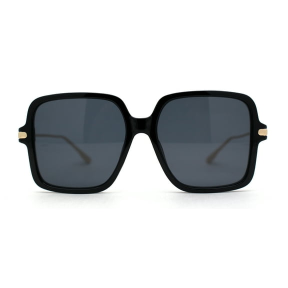 Womens Luxury Thin Metal Arm Mod Rectangle Butterfly Sunglasses All Black