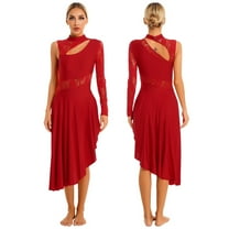 Womens Lyrical Dance Dress Ballet Ballroom Waltz Skating Stage Performance Costume Sheer Cutout Leotard Dresses Dancewear