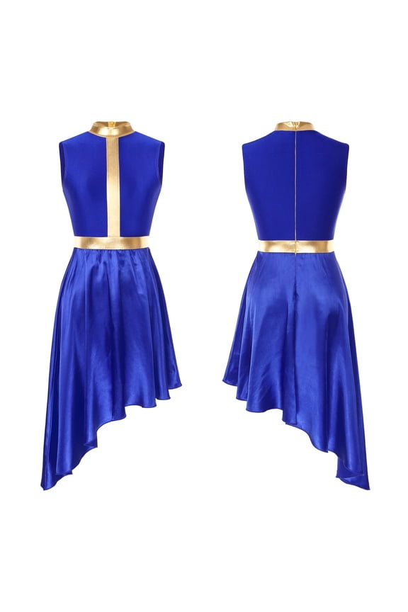 Womens Lyrical Dance Dress Modern Contemporary Ballet Costume Sleeveless Mesh Tulle High Low Skirt Praise Liturgic Dancewear