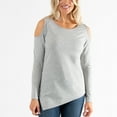 thumbnail image 1 of Womens M/L Gray French Terry Cold Shoulder Asymmetrical Hem Long Sleeve Top by Howard's, 1 of 4