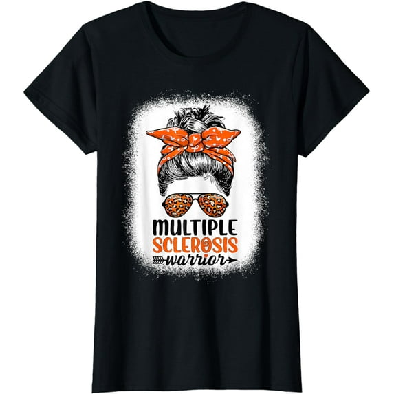 Womens MS Warrior Messy Bun Leopard - Multiple Sclerosis Awareness T-Shirt