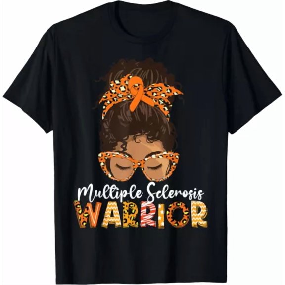 Womens MS Warrior Messy Bun Multiple Sclerosis Awareness T-Shirt