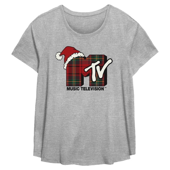 Womens MTV Christmas Plaid Logo T Shirt