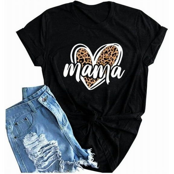 Womens Madre Leopard Print T-Shirts Short Sleeve Mama Shirts Cheetah Mom Graphic Tees Tops