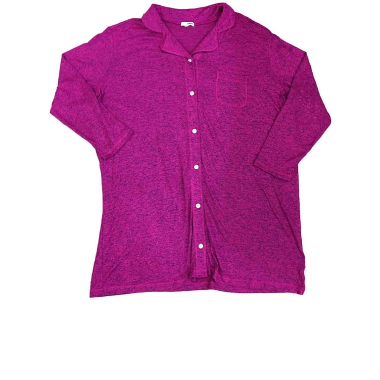 Womens Magenta Blue Heathered Button Up Nightgown Knit Sleep