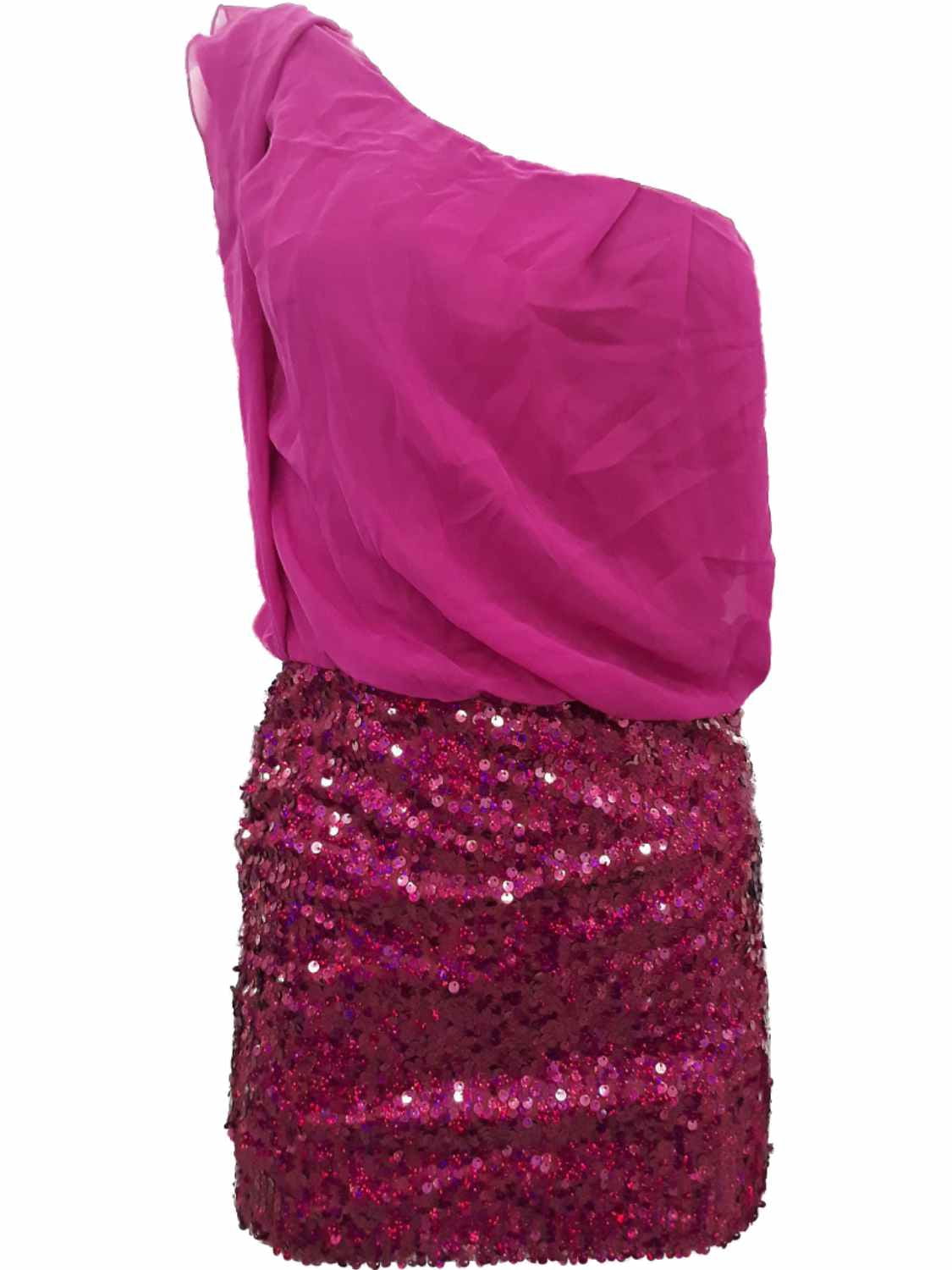 As U Wish Womens Magenta Hot Pink Sequin Single Sleeve Cocktail Evening Dress Small