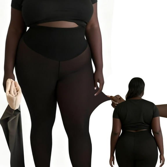 Womens Magic Fleece Lined Tights Compression Band One Seam Option Sherpa Shaping Snatch Waist Fall Winter Warm Leggings (Black,2XL)