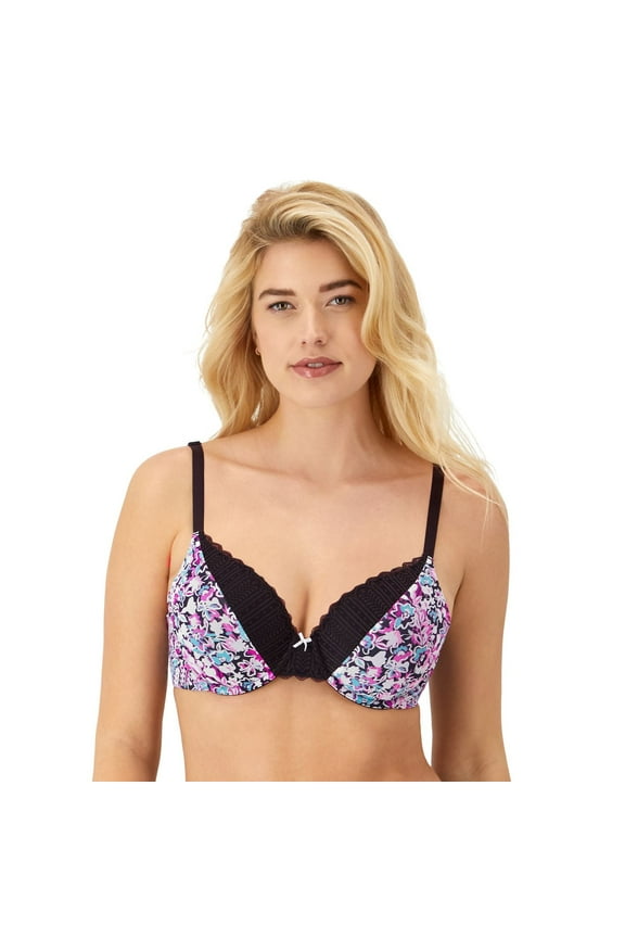 Womens Maidenform® Comfort Devotion® Full Coverage Lace Trim Bra 9404 Color: Black Floral Fab Size: 38 B
