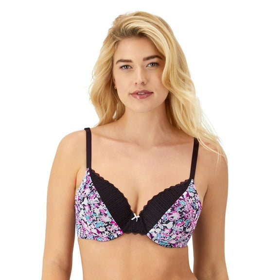 Womens Maidenform® Comfort Devotion® Full Coverage Lace Trim Bra 9404 Color: Black Floral Fab Size: 38 D