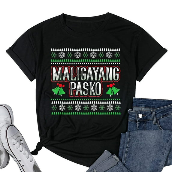 Womens Maligayang Pasko Philippines Merry Christmas Holiday Lover T-Shirt Black 4X-Large