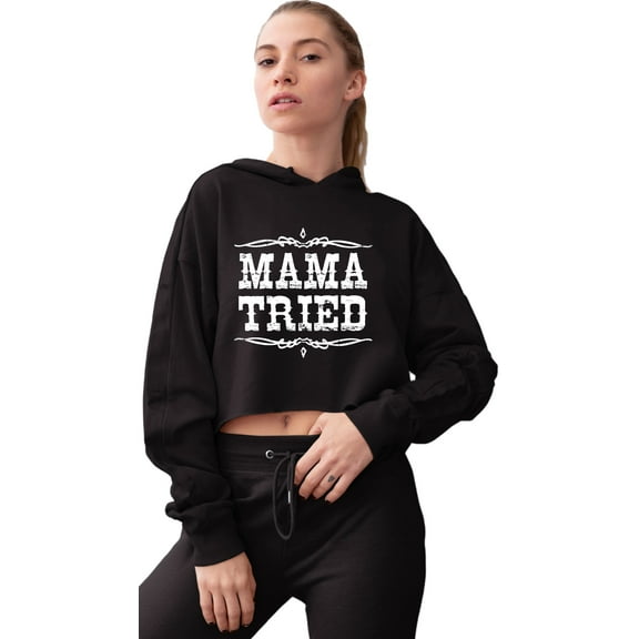 Womens Mama Tried Retro Country Music Cropped Hooded Sweatshirt