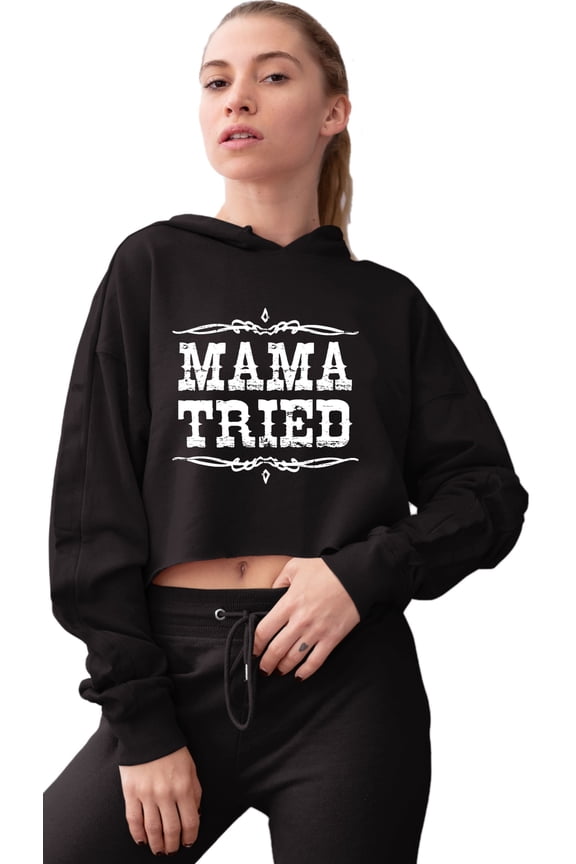 Womens Mama Tried Retro Country Music Cropped Hooded Sweatshirt