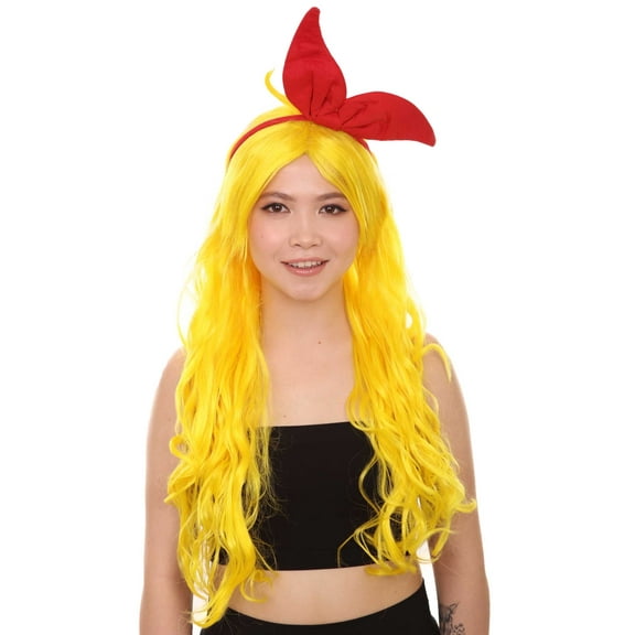 Womens Manga Wig with Red Bow Set | Yellow TV/Movie Wigs | Premium Breathable Capless Cap
